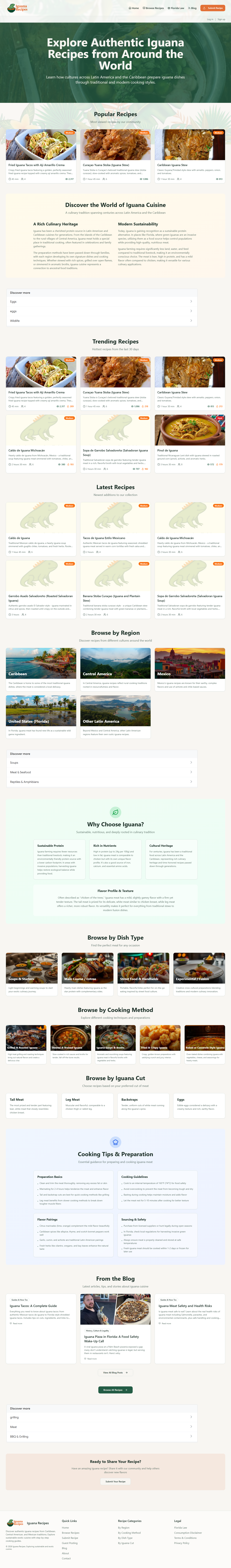 Iguana Recipes full homepage screenshot